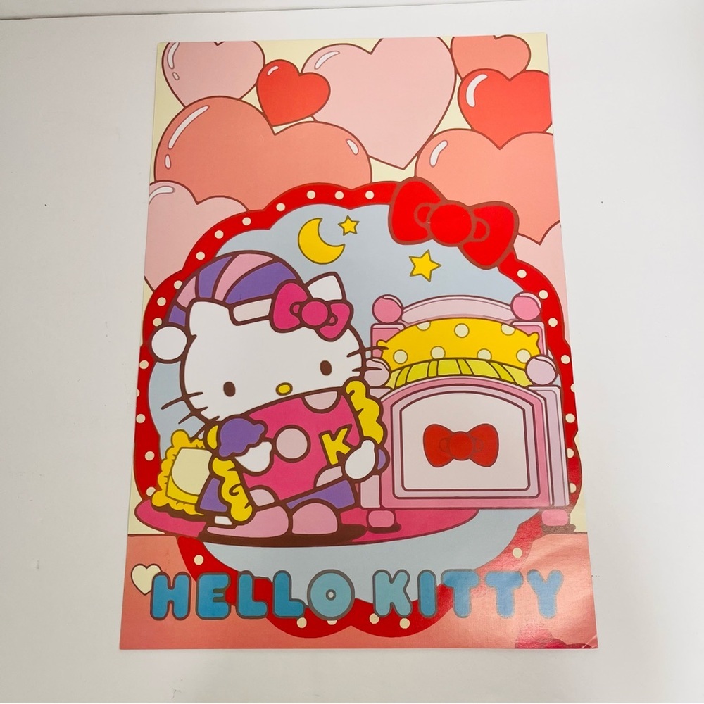 hello kitty poster print pajamas ready for bed hearts wall art bedroom 11.5x16.5